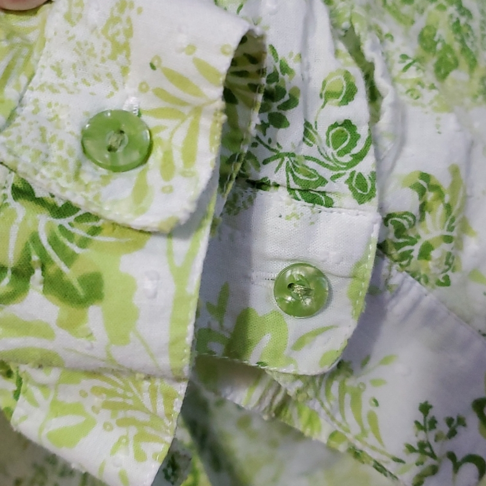 Coldwater Creek Green Floral Swiss Dot 3/4 Sleeve - Picture 8 of 11